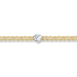 Heart Anklet 10K Two-Tone Gold 9.5-inch Length