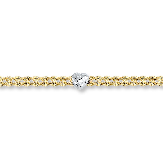 Heart Anklet 10K Two-Tone Gold 9.5-inch Length