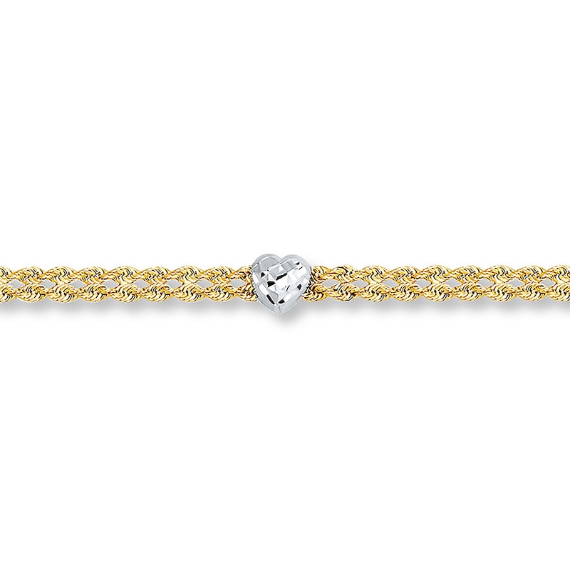 Main Image 1 of Heart Anklet 10K Two-Tone Gold 9.5-inch Length
