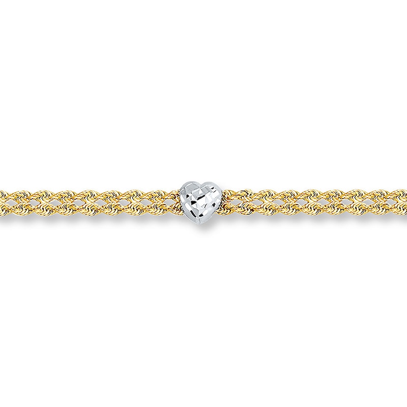 Heart Anklet 10K Two-Tone Gold 9.5-inch Length