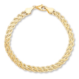Hollow Braided Rope Bracelet 10K Yellow Gold 7.25 Length