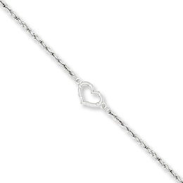 Heart Anklet 14K White Gold 10"