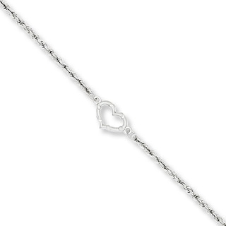 Heart Anklet 14K White Gold 10"