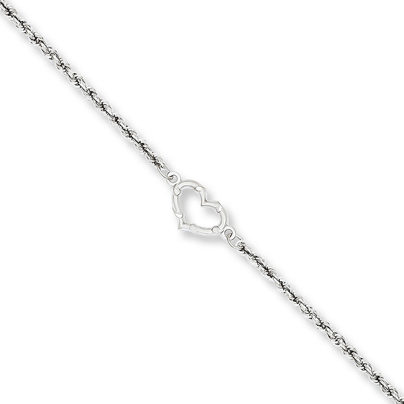 Heart Anklet 14K White Gold 10"