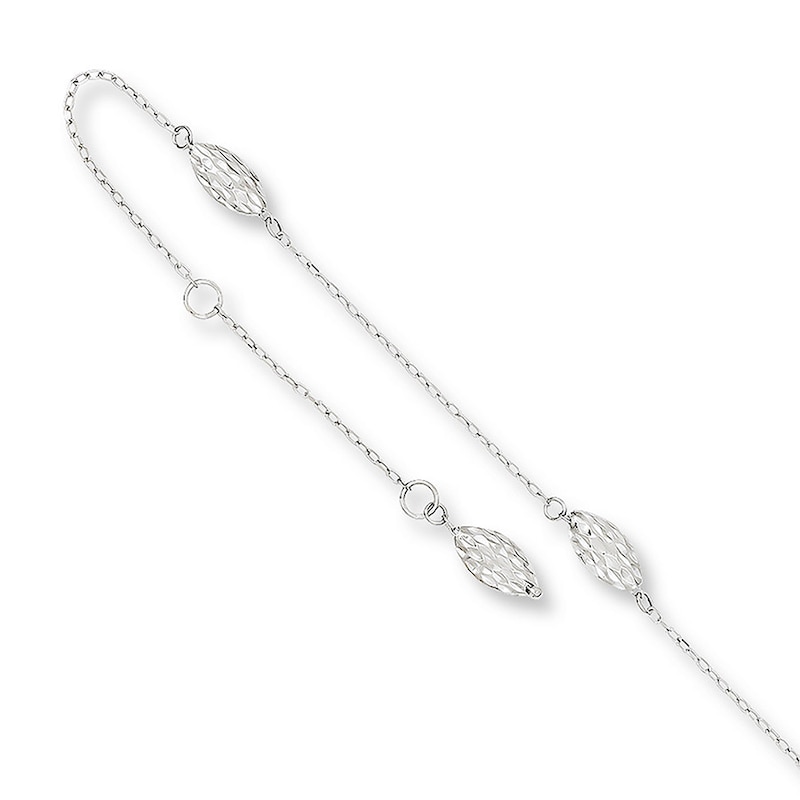 Beaded Anklet 14K White Gold 9"