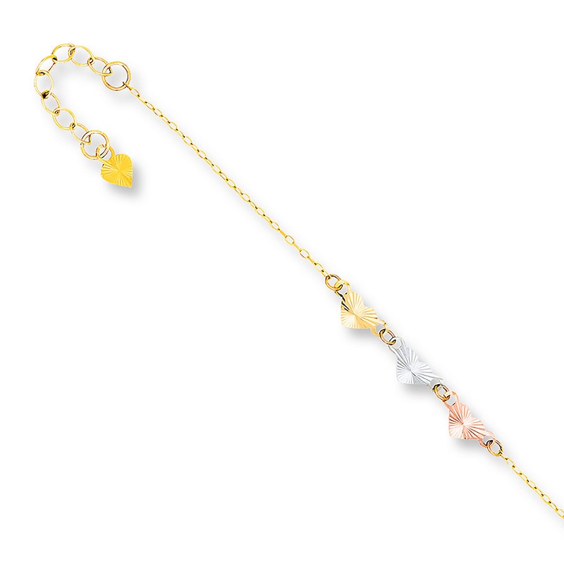 Main Image 1 of Heart Anklet 14K Tri-Color Gold 9"