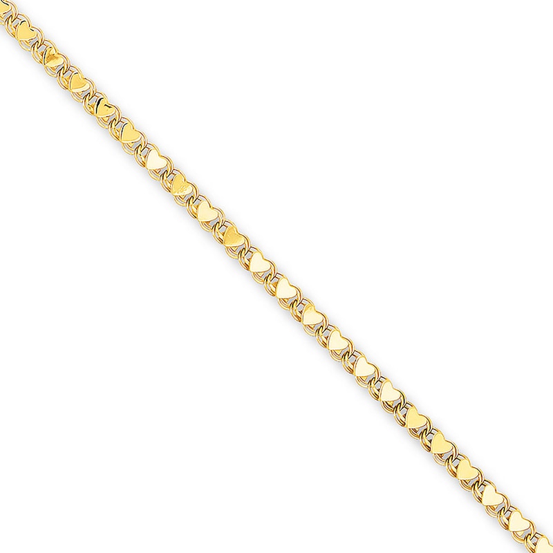 Heart Link Anklet 14K Yellow Gold 10"