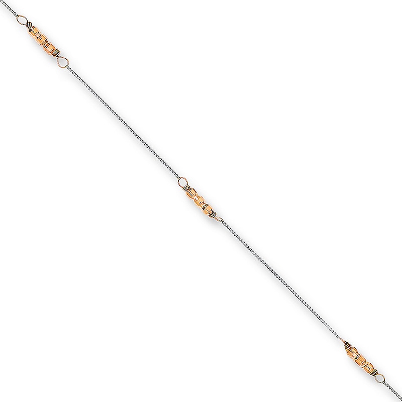 Main Image 1 of Mirror Bead Anklet 14K Two-Tone Gold 8-9" Adjustable