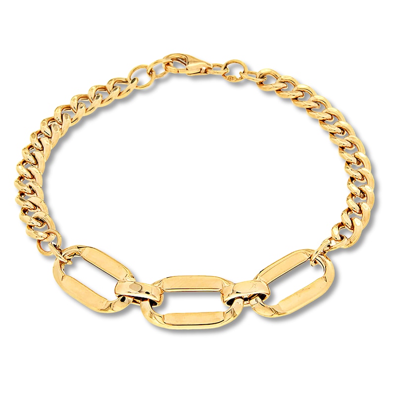 Mixed Link Bracelet 10K Yellow Gold 7.5"