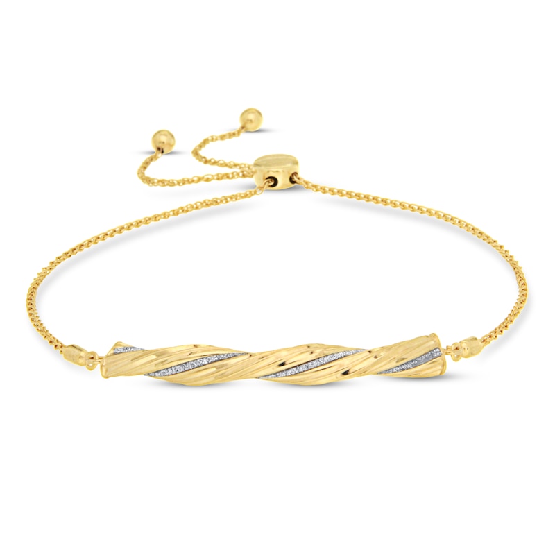 Glitter Twisted Bolo Bracelet 10K Yellow Gold