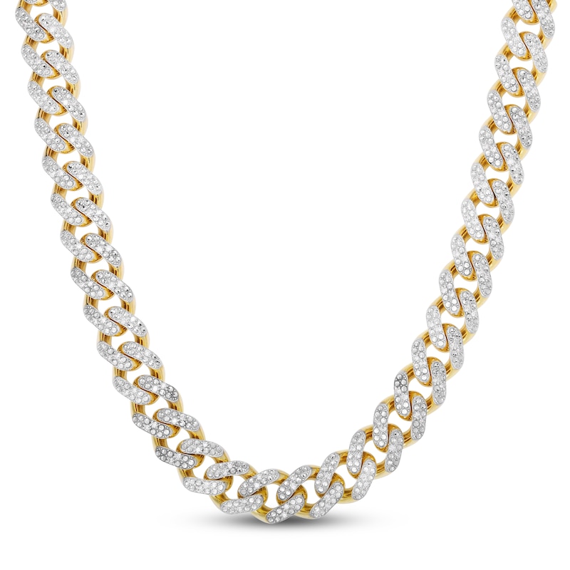 Diamond Curb Necklace 3 1/5 ct tw Round 10K Yellow Gold