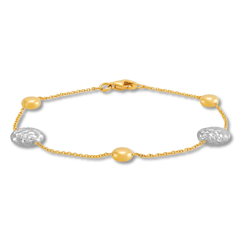 Italia D'Oro Bead Station Bracelet 14K Two-Tone Gold 7.5"