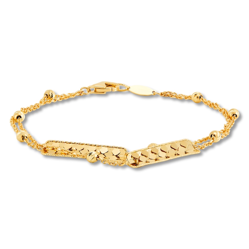Main Image 1 of Italia D'Oro Bar & Bead Double Row Bracelet 14K Yellow Gold 7.25"
