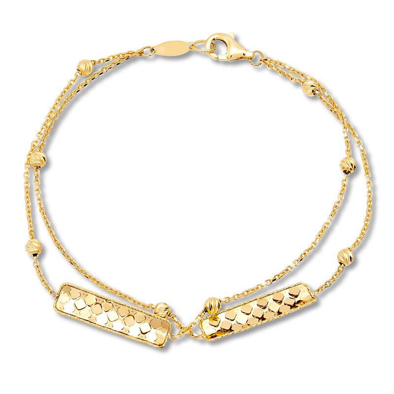 Main Image 2 of Italia D'Oro Bar & Bead Double Row Bracelet 14K Yellow Gold 7.25"