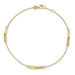 Paperclip Link Stations Anklet 14K Yellow Gold 9"