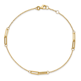 Paperclip Link Stations Anklet 14K Yellow Gold 9"