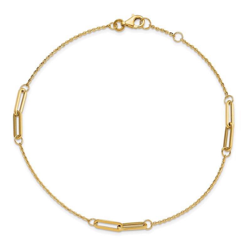 Main Image 1 of Paperclip Link Stations Anklet 14K Yellow Gold 9"