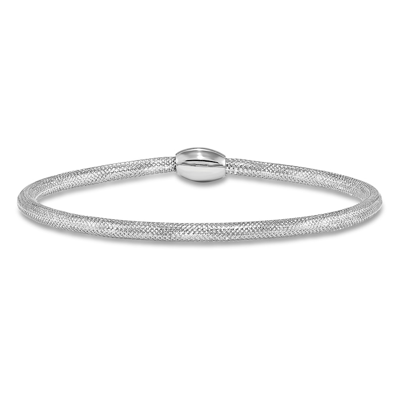 Polished Mesh Stretch Bracelet 14K White Gold 7"