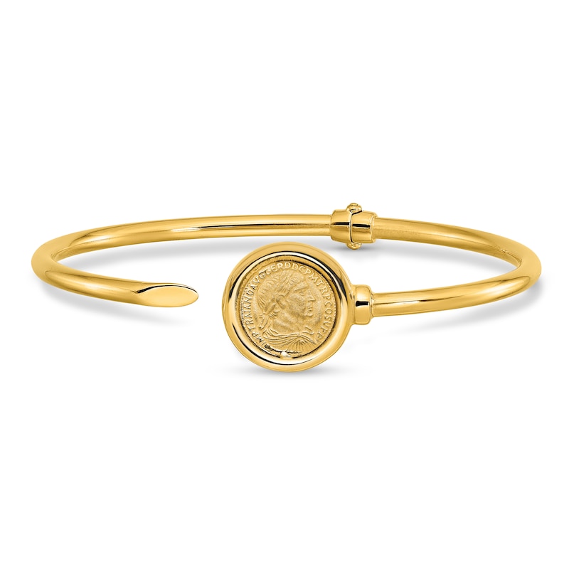 Main Image 1 of Matte Coin Hinged Bangle 14K Yellow Gold