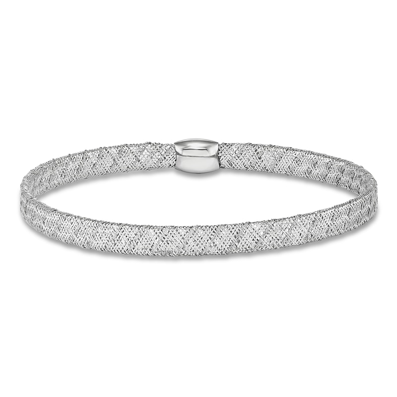 Fancy Stretch Bangle Bracelet 14K White Gold