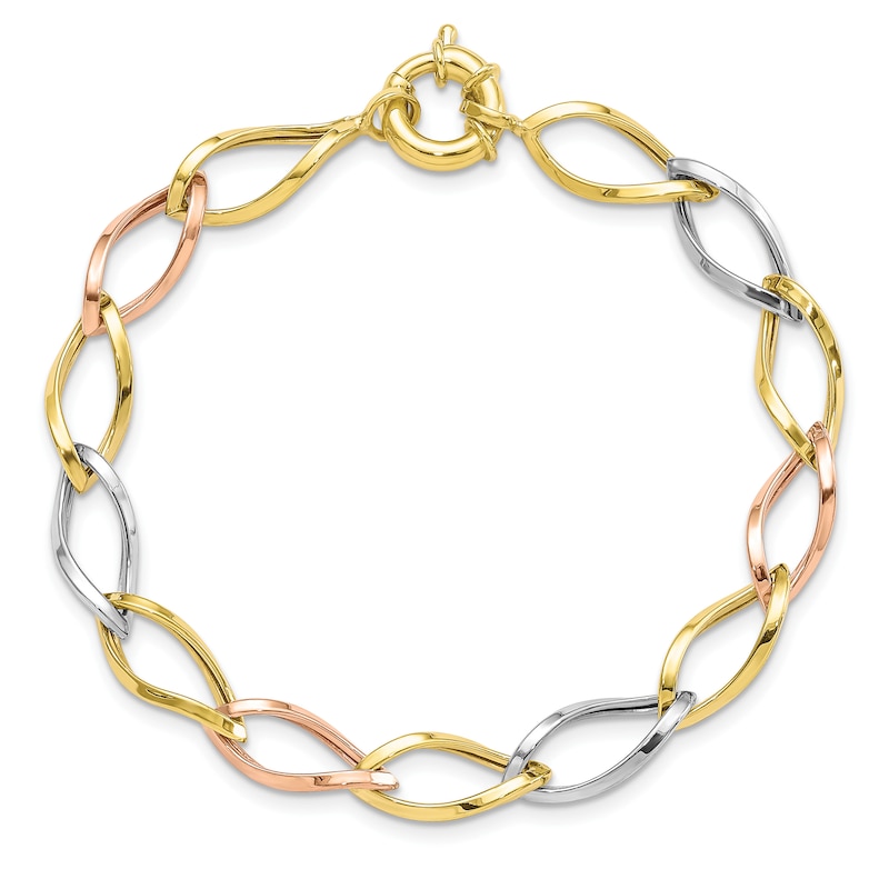 Link Bracelet 10K Tri-color Gold 7.25"