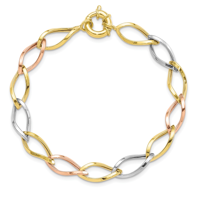 Main Image 1 of Link Bracelet 10K Tri-color Gold 7.25"