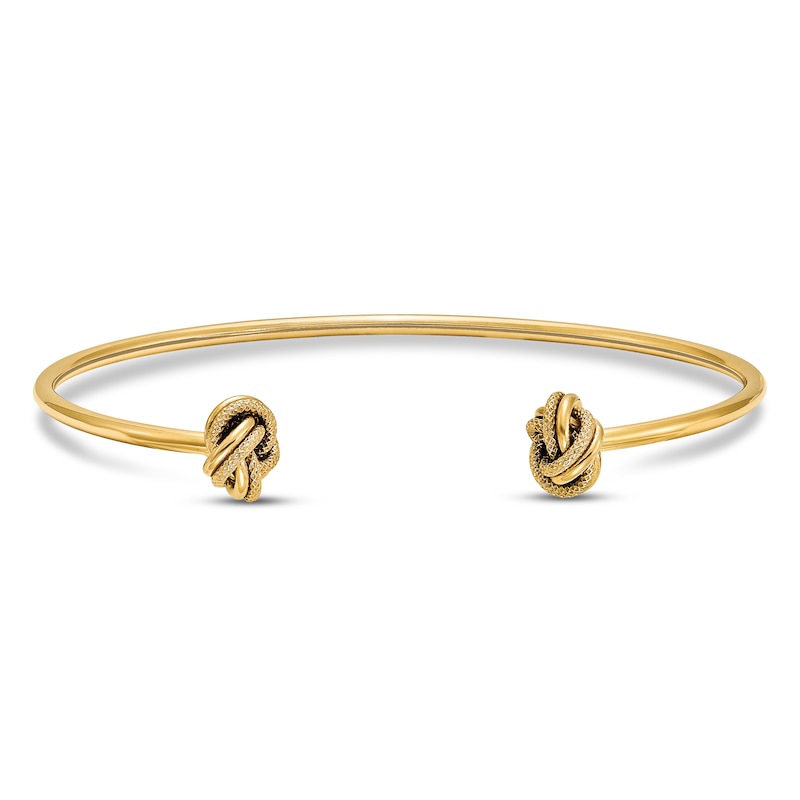 Main Image 1 of Textured Love Knot Flexible Cuff Bangle Bracelet 14K Yellow Gold