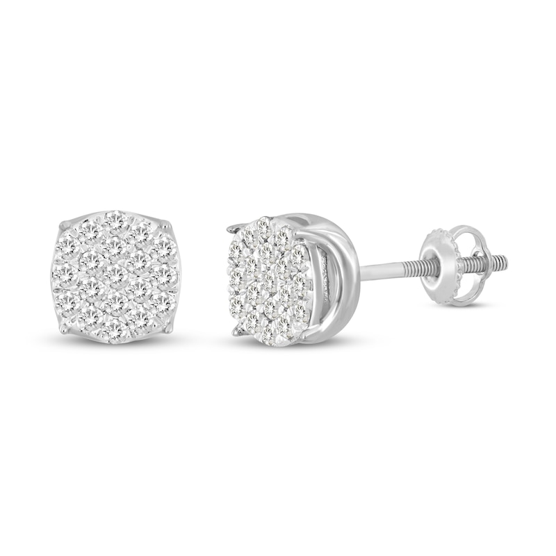 Men's Diamond Stud Earrings Round-cut 10K White Gold