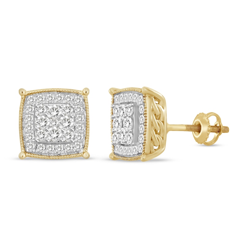 Main Image 1 of Men's Diamond Earrings 1 ct tw Round 10K Yellow Gold