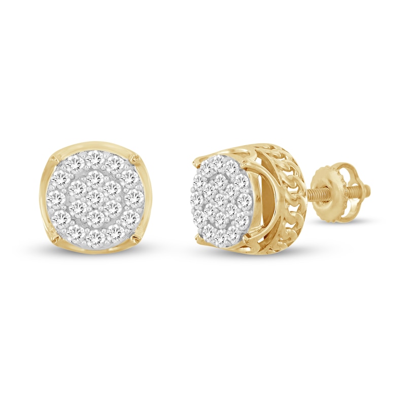 Main Image 1 of Men's Diamond Stud Earrings 1/2 ct tw Round 10K Yellow Gold