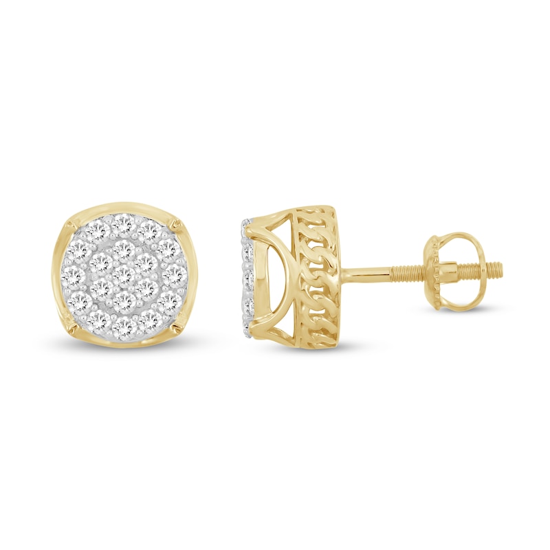 Main Image 2 of Men's Diamond Stud Earrings 1/2 ct tw Round 10K Yellow Gold