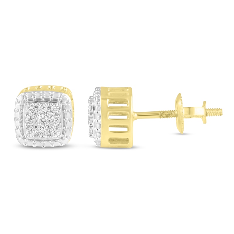 10k Yellow Gold Princess Cut Round Diamond Earrings Studs 1/6 Ct. 