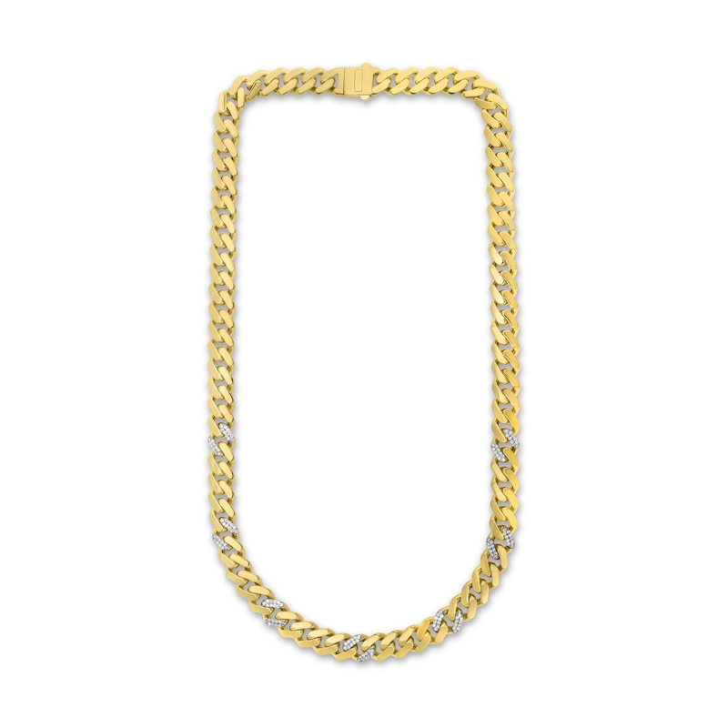 Main Image 1 of Diamond Curb Chain Necklace 1-1/5 ct tw Round 10K Yellow Gold