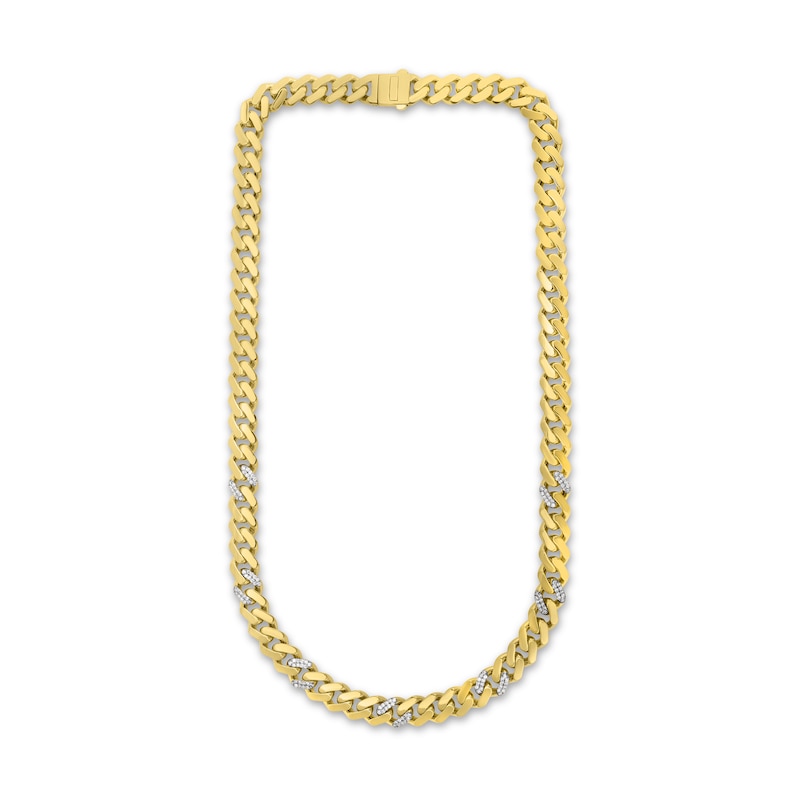 Diamond Curb Chain Necklace 1-1/5 ct tw Round 10K Yellow Gold