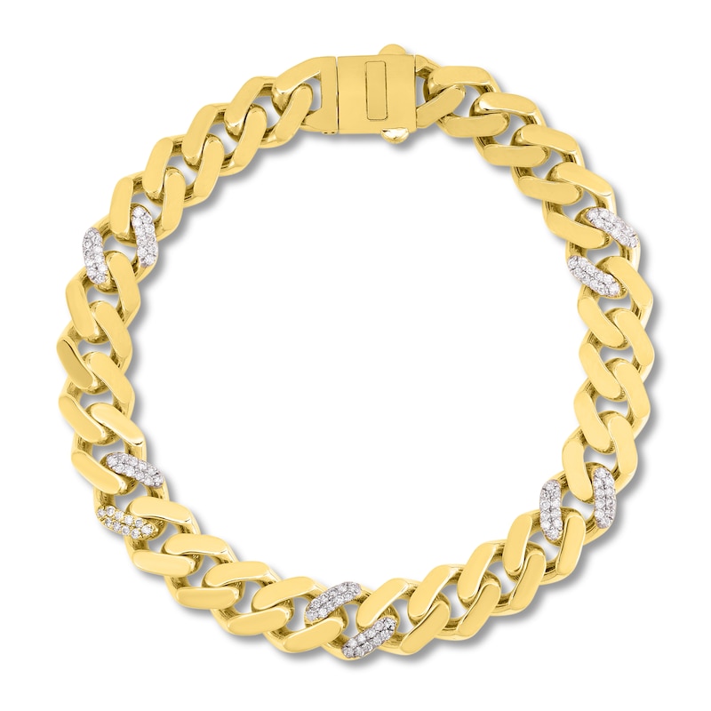 Main Image 1 of Men's Diamond Curb Bracelet 7/8 ct tw Round 10K Yellow Gold