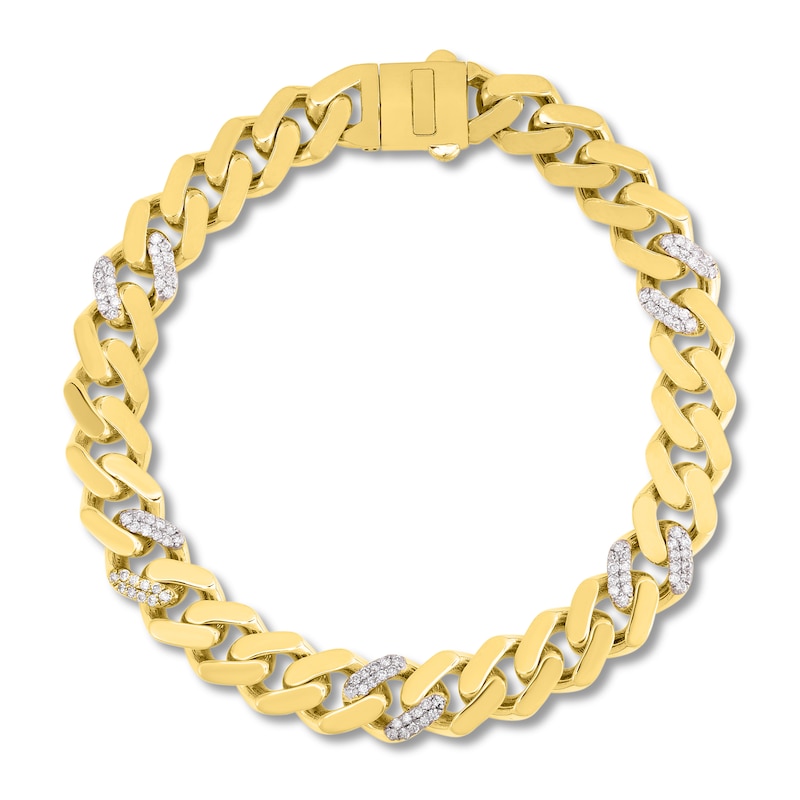 Men's Cuban Curb Chain Bracelet 2 ct tw Diamonds 10K Yellow Gold 8.5