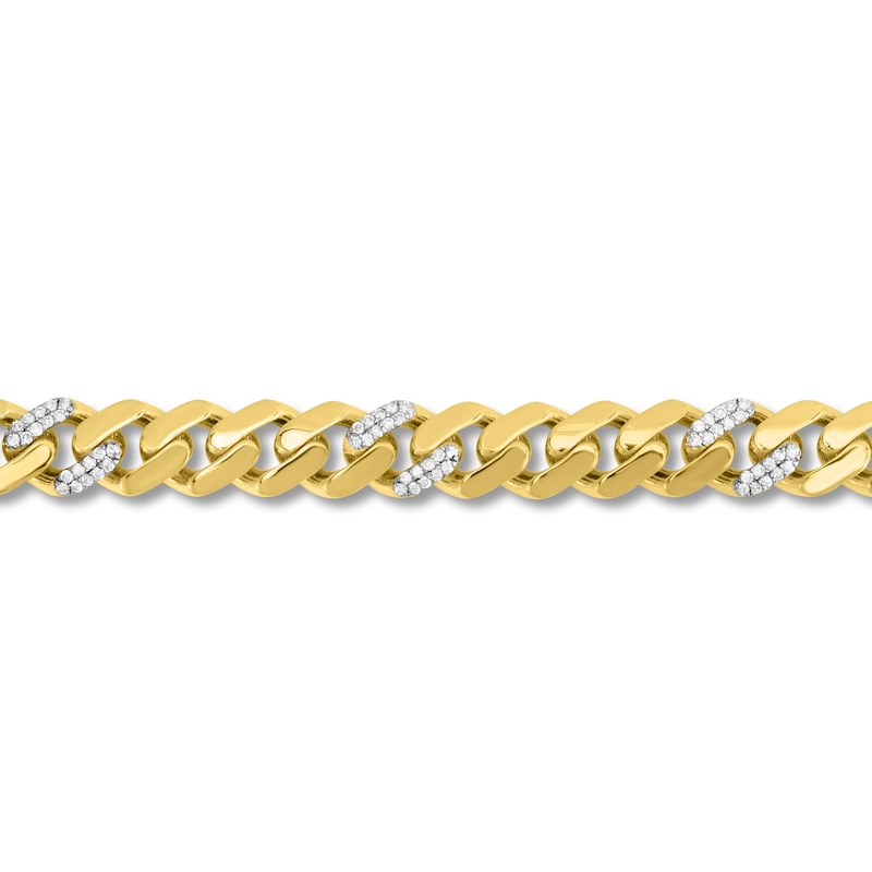 Main Image 2 of Men's Diamond Curb Bracelet 7/8 ct tw Round 10K Yellow Gold