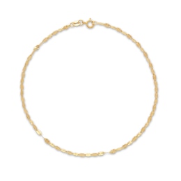 Oval Mirror Link Anklet 14K Yellow Gold 10"