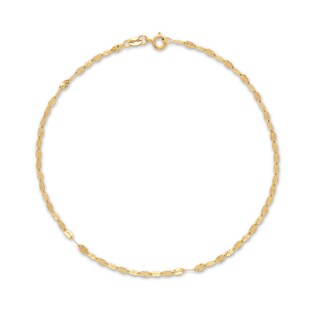 Oval Mirror Link Anklet 14K Yellow Gold 10"
