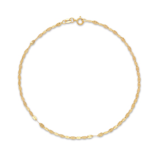 Oval Mirror Link Anklet 14K Yellow Gold 10"
