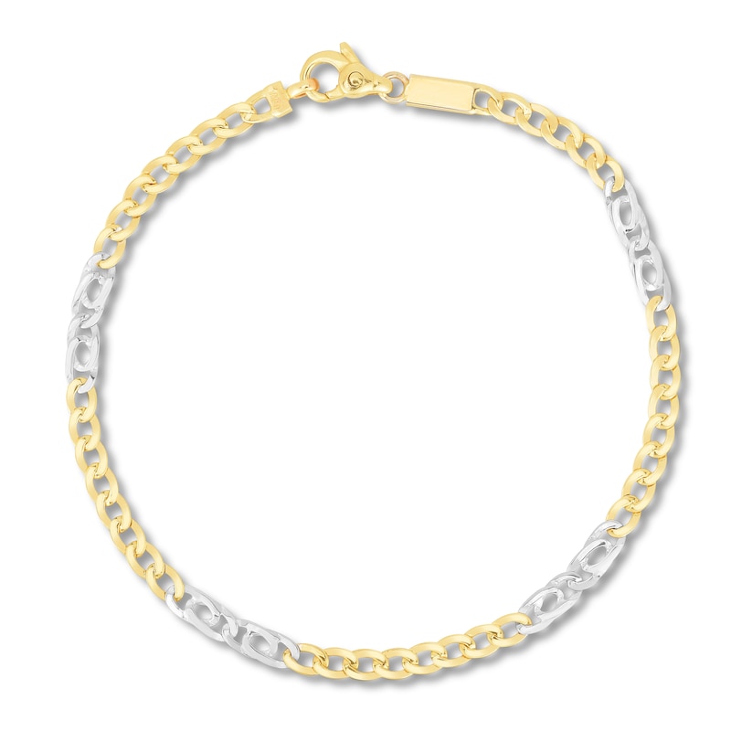 Hollow Curb Link Chain Bracelet 14K Two-Tone Gold