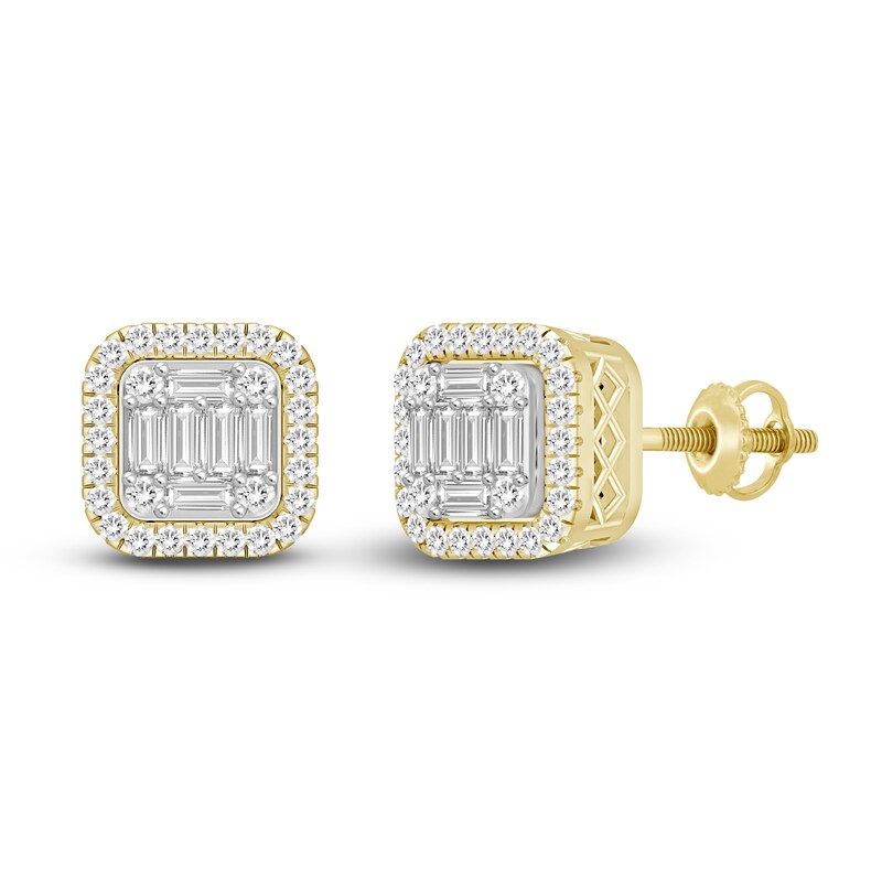 Main Image 1 of Men's Diamond Stud Earrings 1/2 ct tw Baguette/Round 10K Yellow Gold