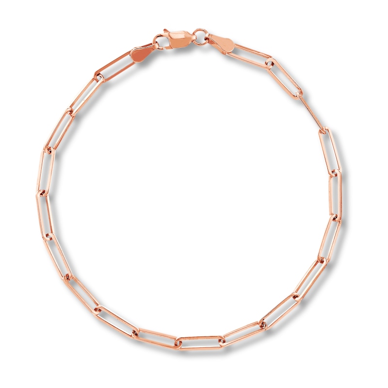 Solid Paperclip Chain Bracelet 14K Rose Gold 8"