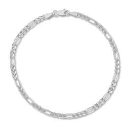 Solid Figaro Chain Bracelet 14K White Gold 8"