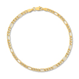 Solid Figaro Chain Bracelet 14K Yellow Gold 8"