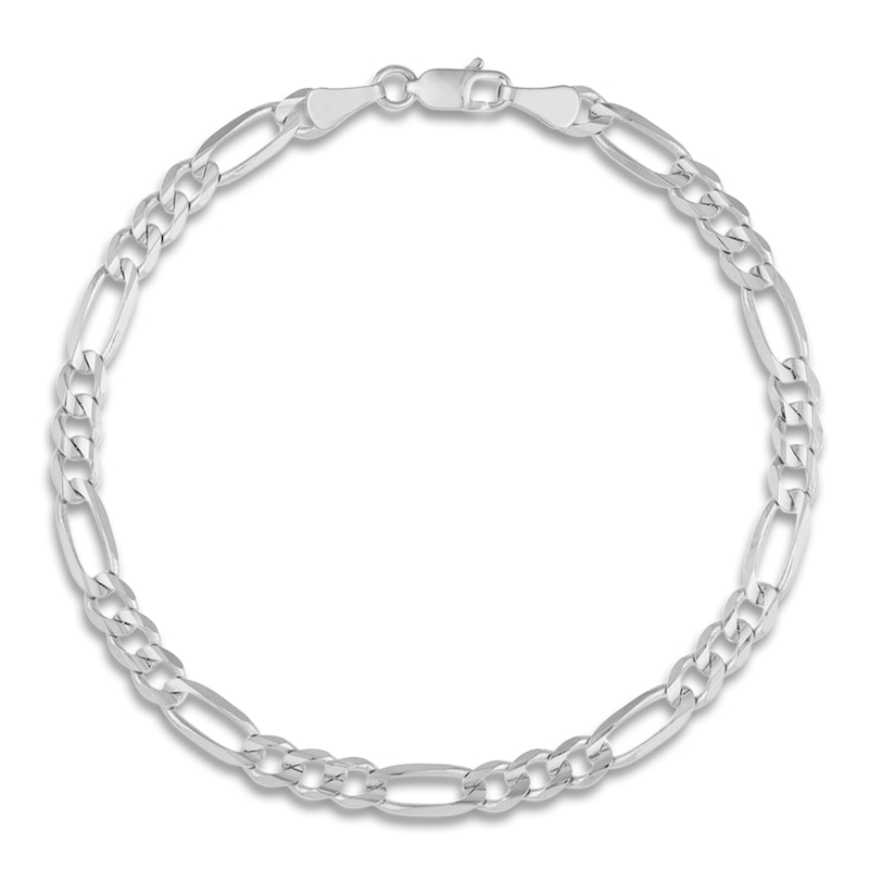 Solid Figaro Chain Bracelet 14K White Gold 8" with 360