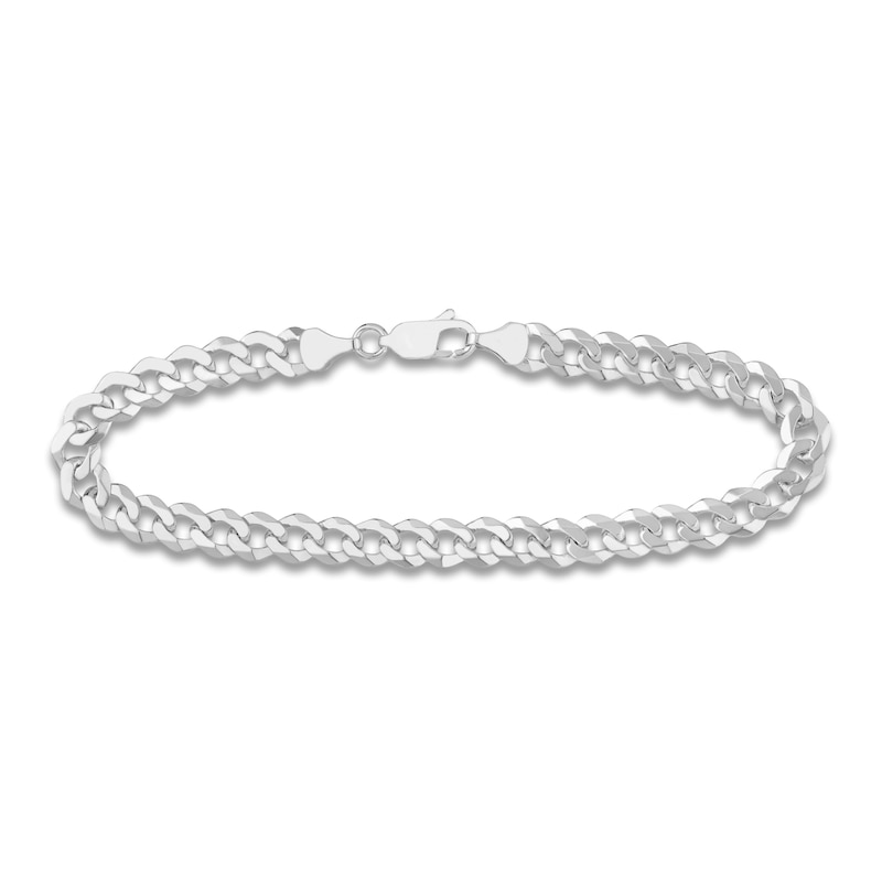Solid Cuban Link Chain Bracelet 14K White Gold 8.5"