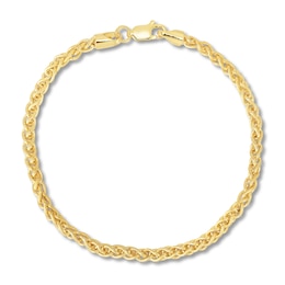 Hollow Round Wheat Chain Bracelet 14K Yellow Gold 7.25"