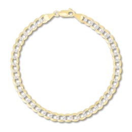 Solid Pave Curb Chain Bracelet 14K Yellow Gold 8.5"