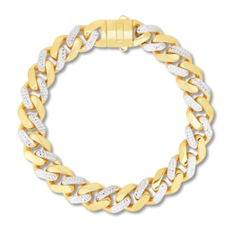 Solid Pave Curb Chain Bracelet 14K Yellow Gold 8.5"